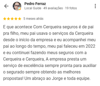 Avaliação de Pedro Ferraz no Google sobre a Cerqueira & Cerqueira